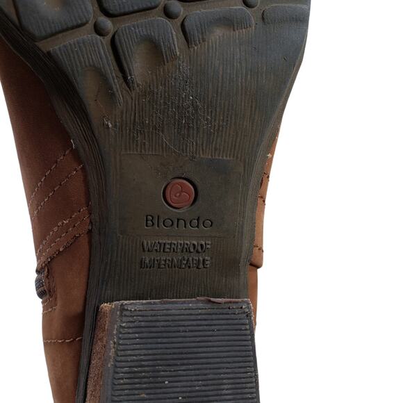 Blondo 7.5 Suede Leather Bootie Ankle Boots Women Tan Beige Zip Stacked Heel 2" - Picture 8 of 12